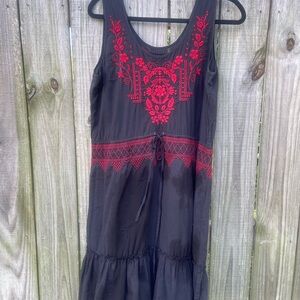 3J workshop, Johnny Was Black and Red Embroidered Women's sheer Dress